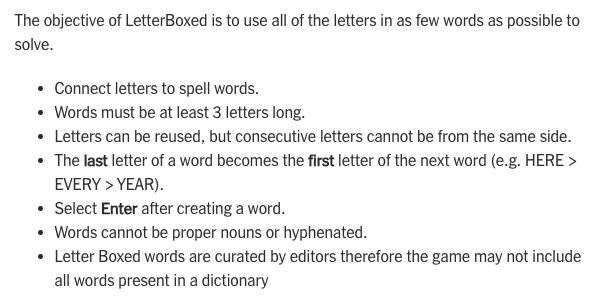 Official instructions for the Letter Boxed game.