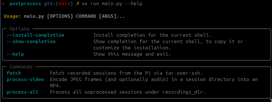 Postprocessing help screen