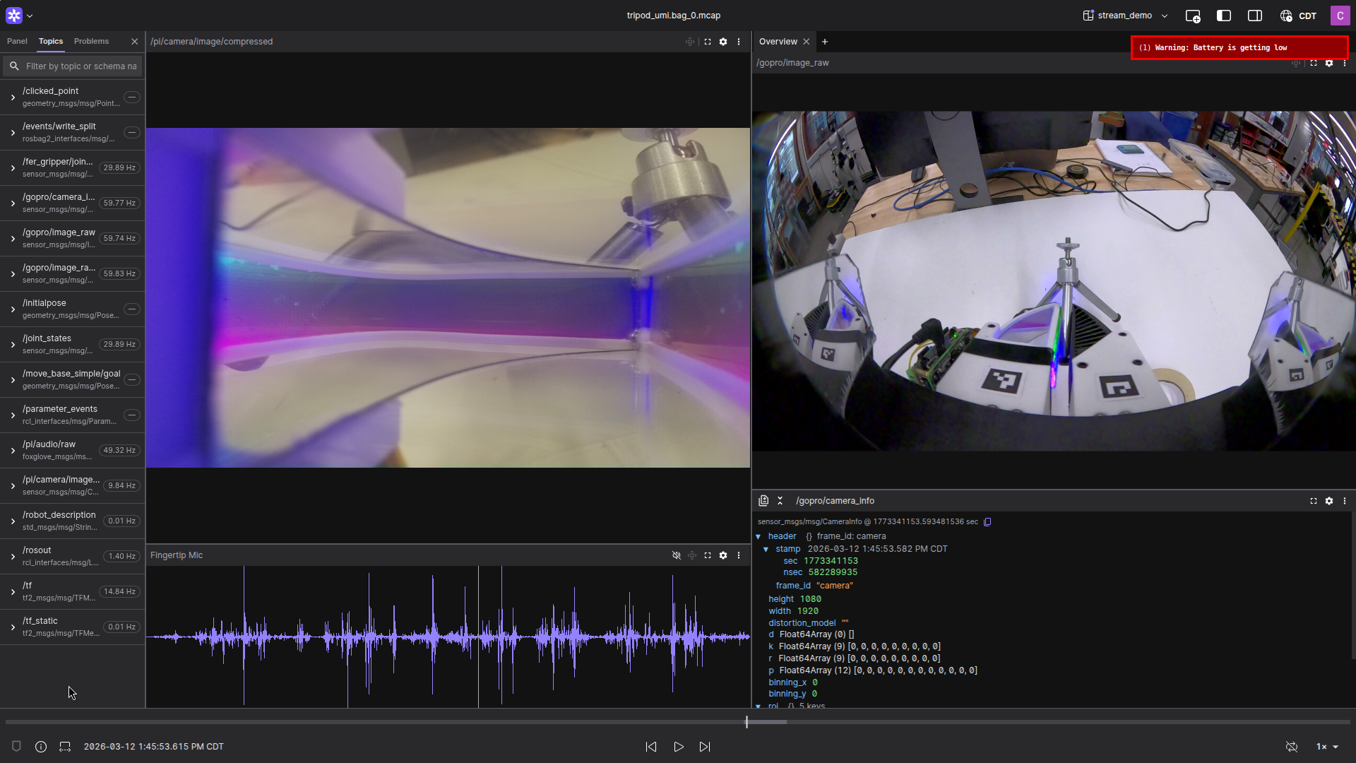 Live visualization of gripper audiovisual data